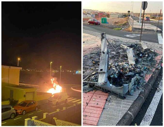 Imagen del incendio y estado en que quedaron los contenedores/TA.